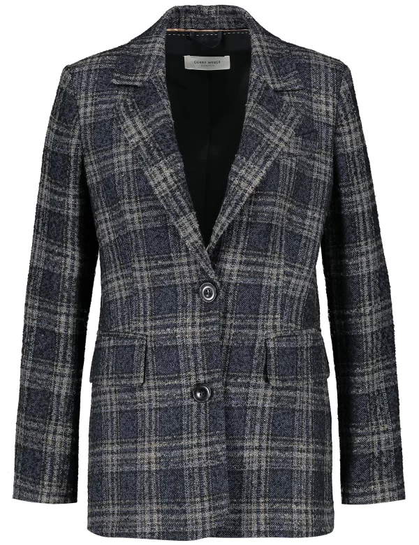 Gerry Weber Blazer Langarm Gefüttert In Blau Karo 3