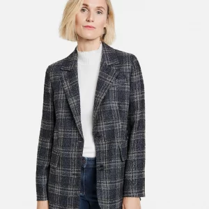 Gerry Weber Blazer Langarm Gefüttert In Blau Karo 14