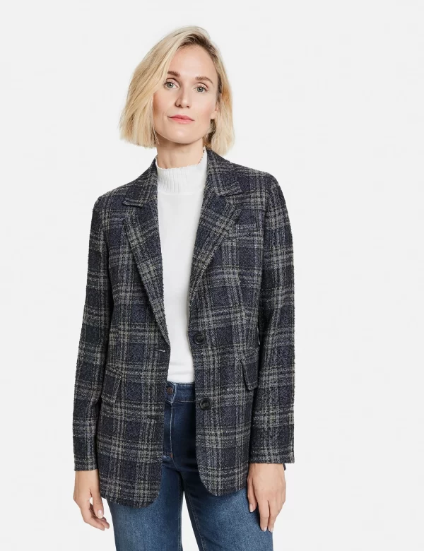Gerry Weber Blazer Langarm Gefüttert In Blau Karo 5