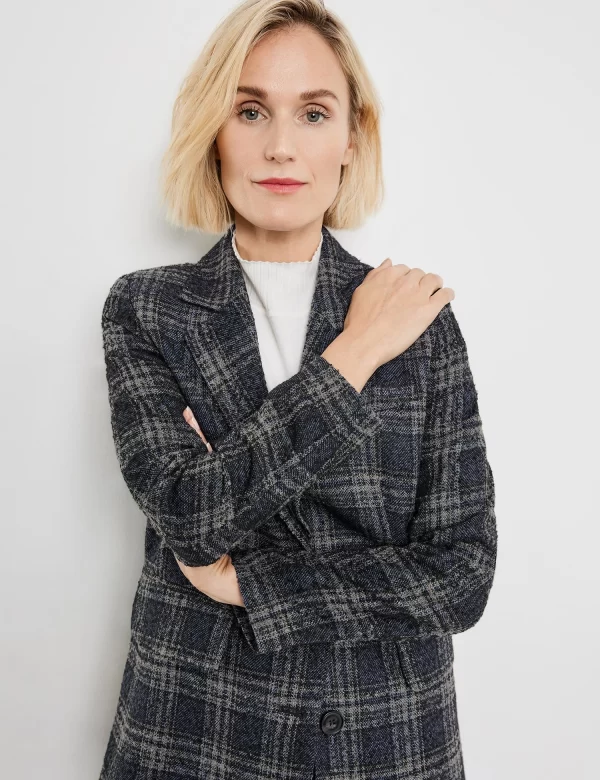 Gerry Weber Blazer Langarm Gefüttert In Blau Karo 6