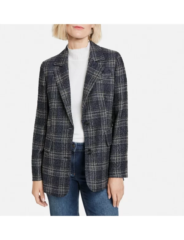 Gerry Weber Blazer Langarm Gefüttert In Blau Karo 7