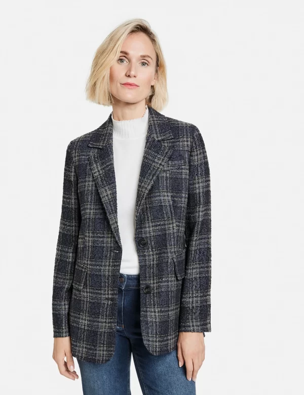 Gerry Weber Blazer Langarm Gefüttert In Blau Karo 1