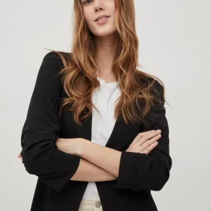 Vila 3/4 Ärmel Blazer Legere Business Basic Jacke VIHER In Schwarz 15