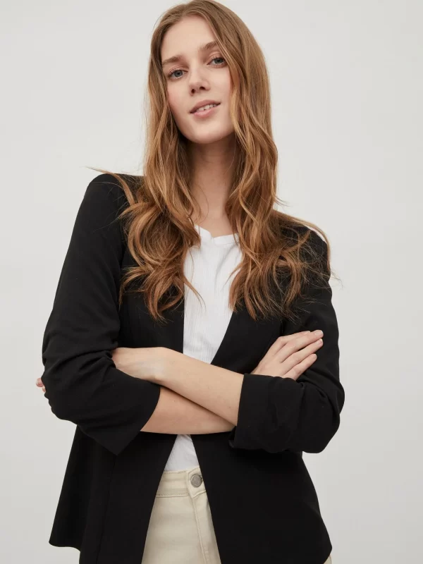 Vila 3/4 Ärmel Blazer Legere Business Basic Jacke VIHER In Schwarz 5