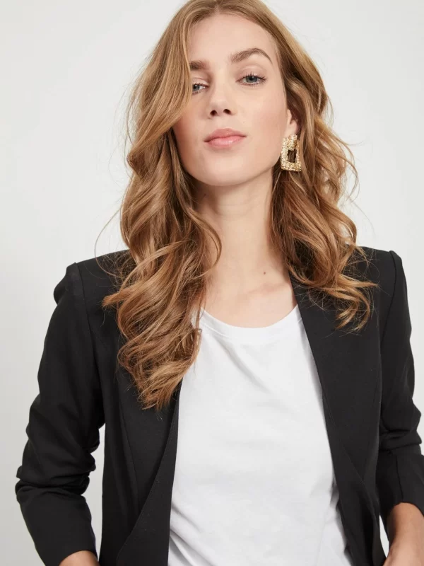Vila 3/4 Ärmel Blazer Legere Business Basic Jacke VIHER In Schwarz 6