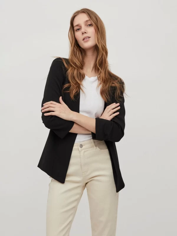 Vila 3/4 Ärmel Blazer Legere Business Basic Jacke VIHER In Schwarz 1